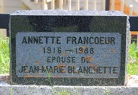 B-1-16 :  Annette Francoeur (épouse de Jean-Marie Blanchette)